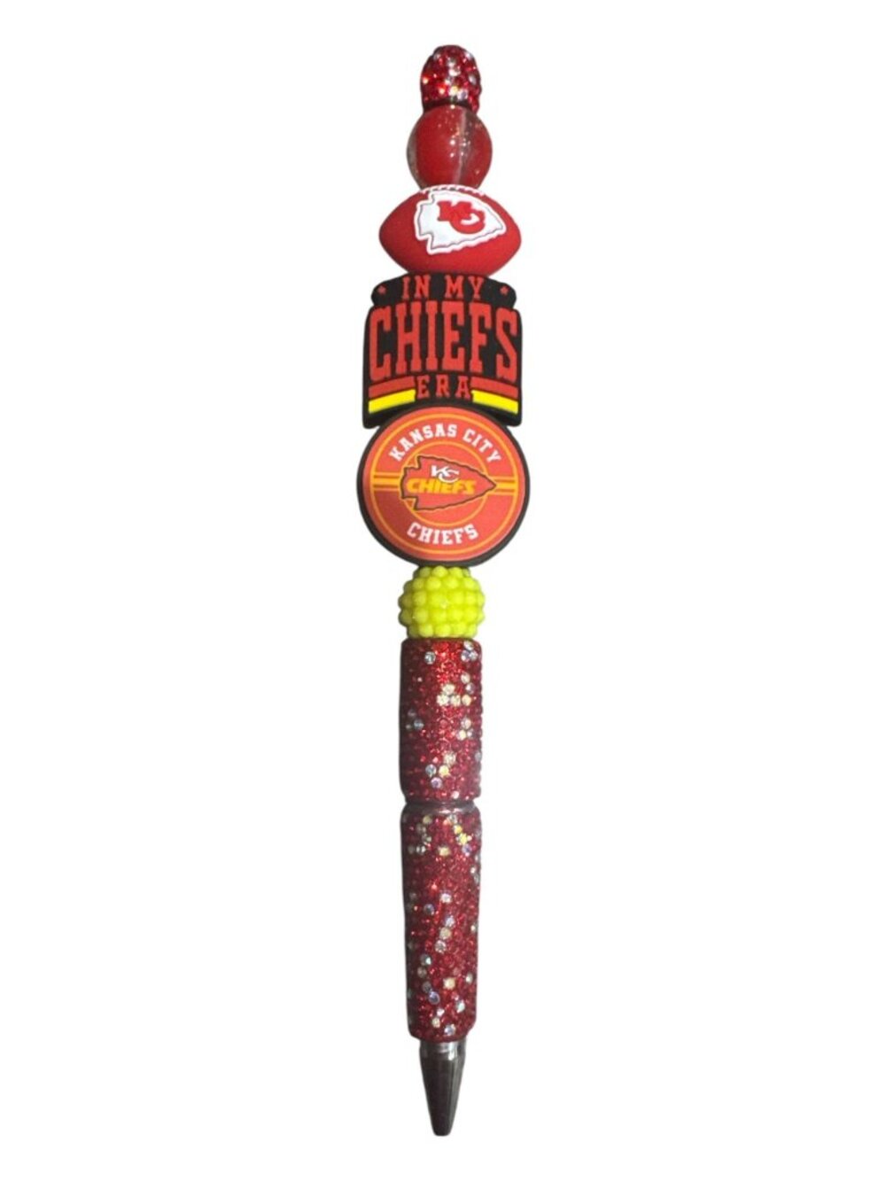 Kansas City Chiefs-Themed Glitter Ballpoint Pen With Decorative Beads "In My Chi